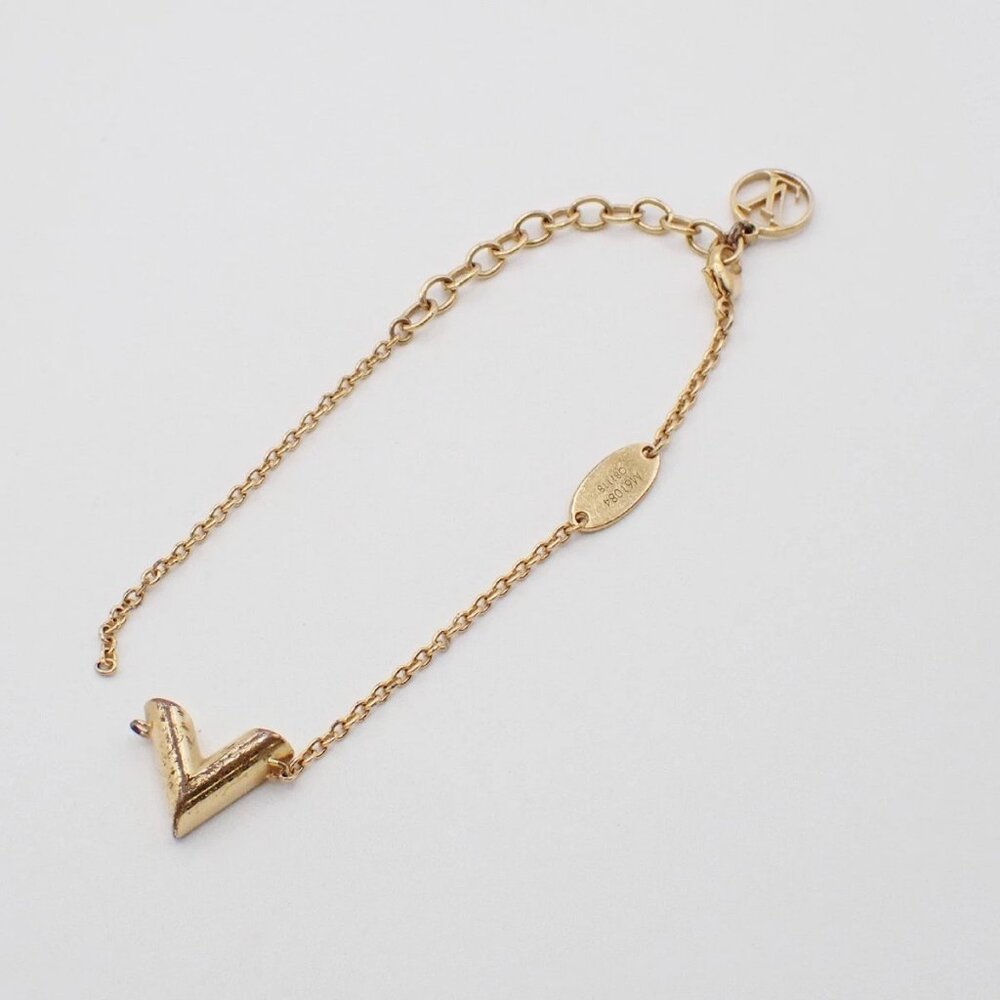 LOUIS VUITTON LV Logo Essential V Bracelet Gold-Plated Italy M61084 05KP269